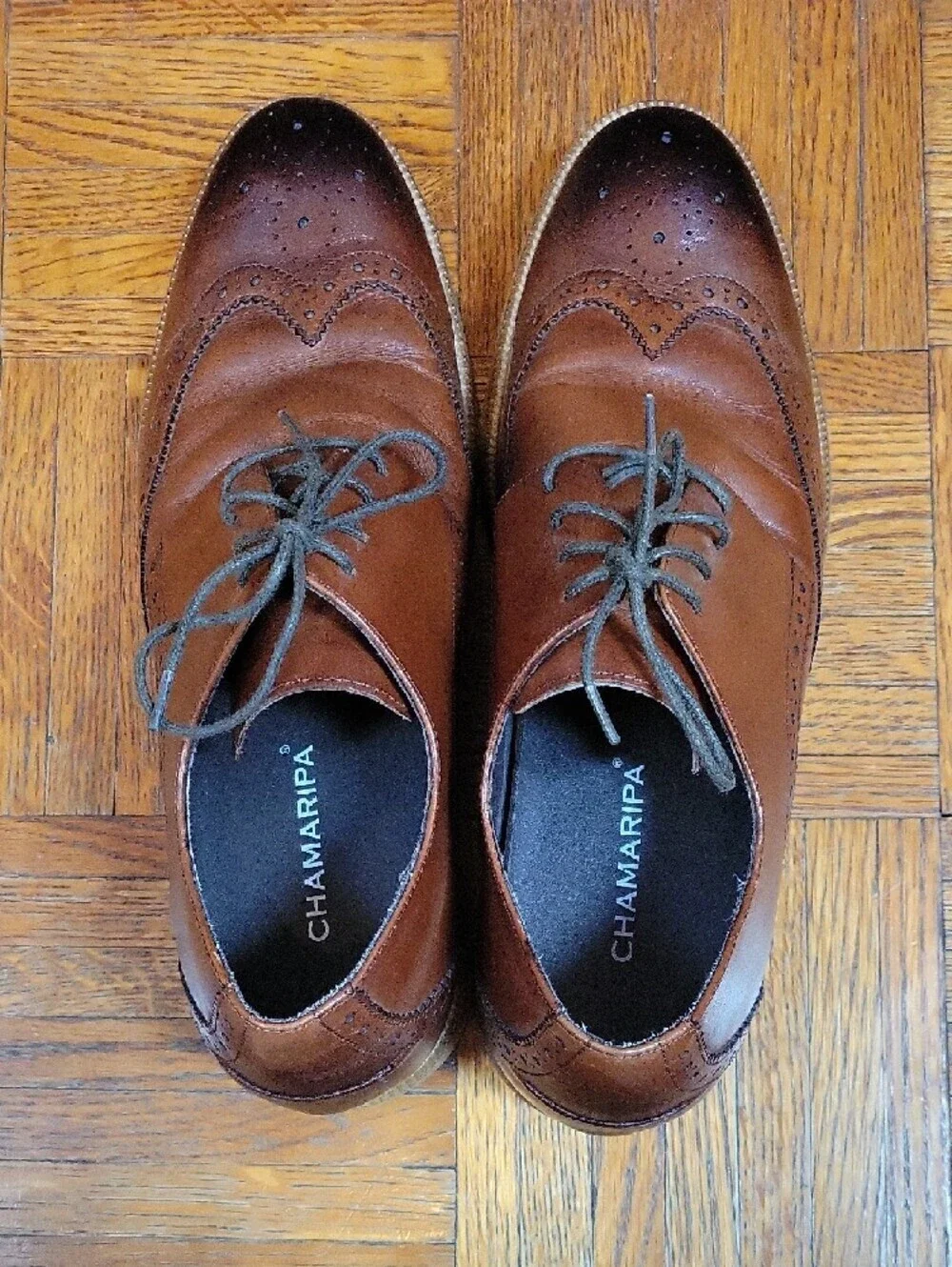 CHAMARIPA Wingtip Oxford Elevator Dress Shoes Brown Leather Brogue 265 8/8.5